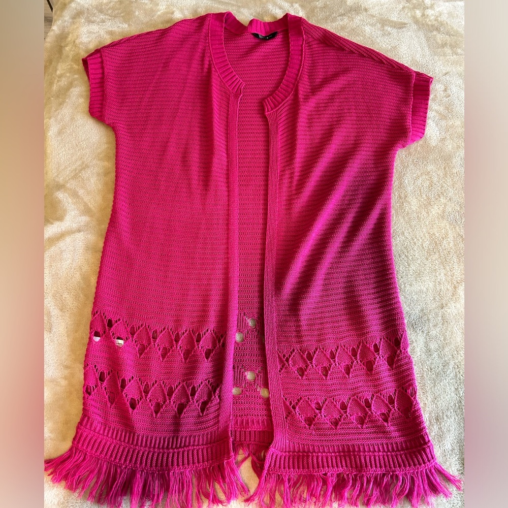 Hot Pink Knitted Sleeveless Cardigan